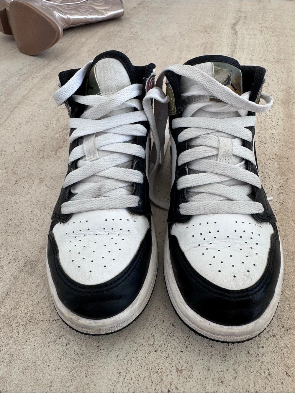 Air Jordan 1 mid. Black and white with Reflective iridescent heel panel. Size 13